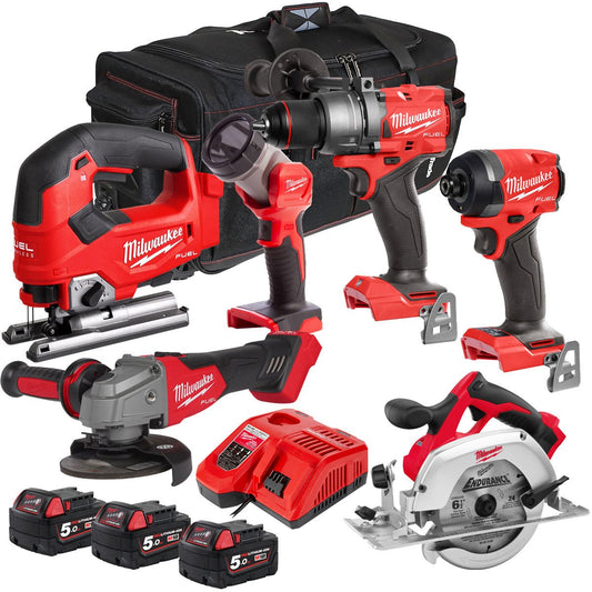 Milwaukee M18FPP6T3-503B 18V 6 Piece Tool Kit with 3 x 5.0Ah Battery & Charger - Very impressive prices 